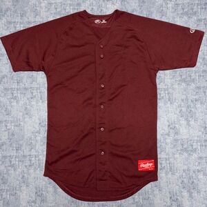 Rawlings Mens Baseball Jersey Maroon Button Up Mesh Athletic Shirt Adult Medium